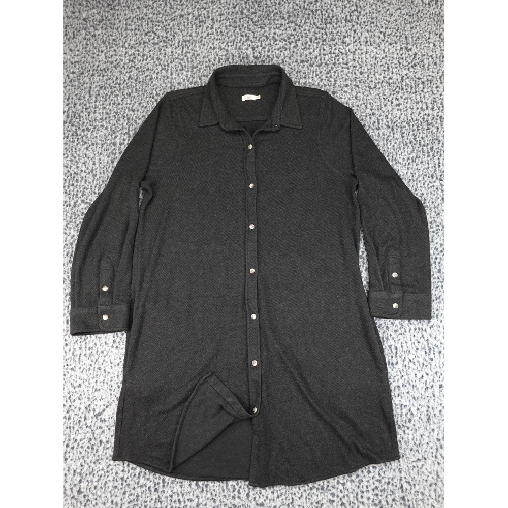 Faherty Shirt Dress Womens XL Charcoal Gray Knit Button Front Long Sleeve